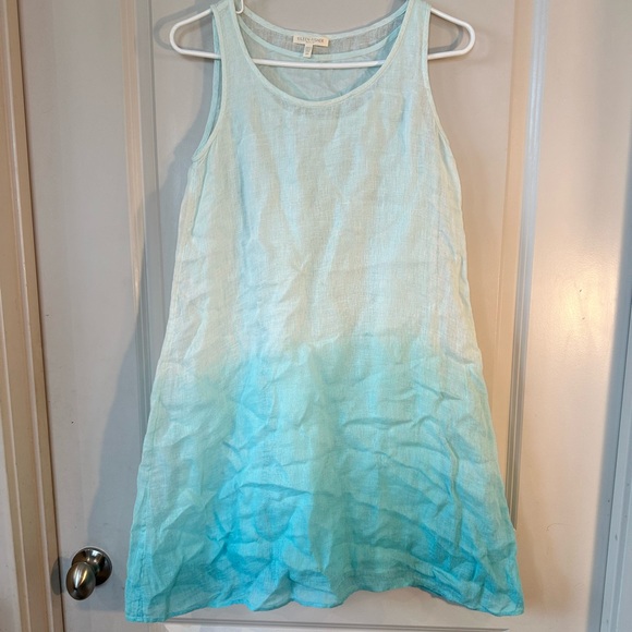 Eileen Fisher Blue Teal Ombré Linen Sleeveless Shift Dress, Size Small Petite - Picture 3 of 10